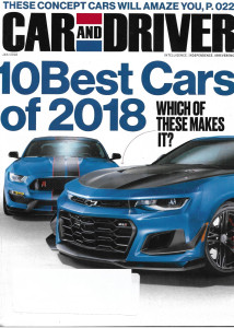 CAR & DRIVER 2018 JAN - BEST OF '18, CONCEPTS, ENGINES: SHELBY GT350 v AUDI RS3